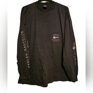 Vintage Harley-Davidson Black Long Sleeve Tee with Pocket